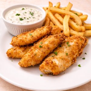 ENGLISH FISH AND DIPS WITH FRIES (6 PCS)