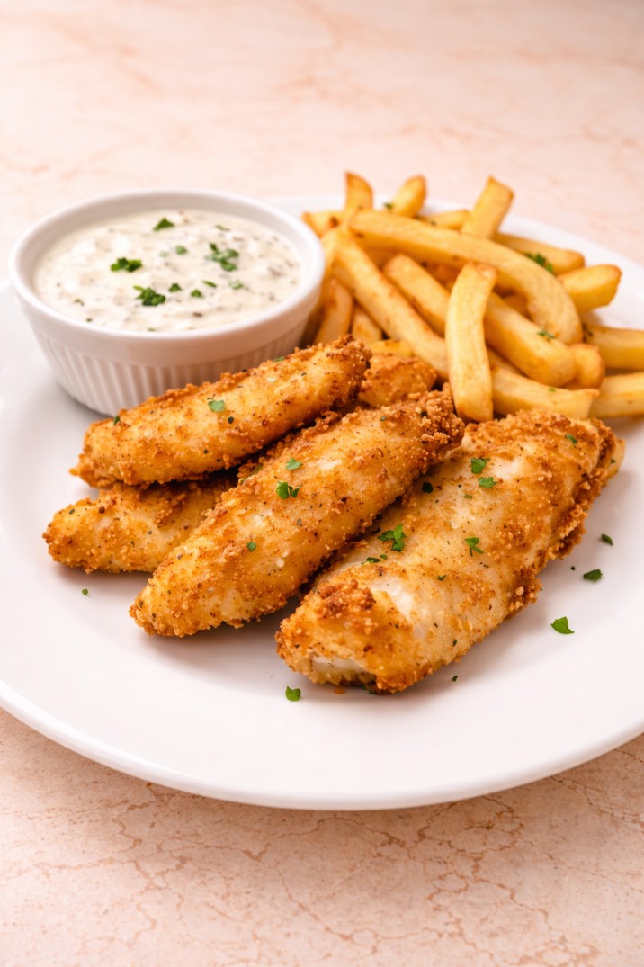 ENGLISH FISH AND DIPS WITH FRIES (6 PCS)